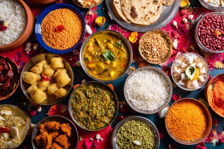Beans, lentils and festival foods on a table