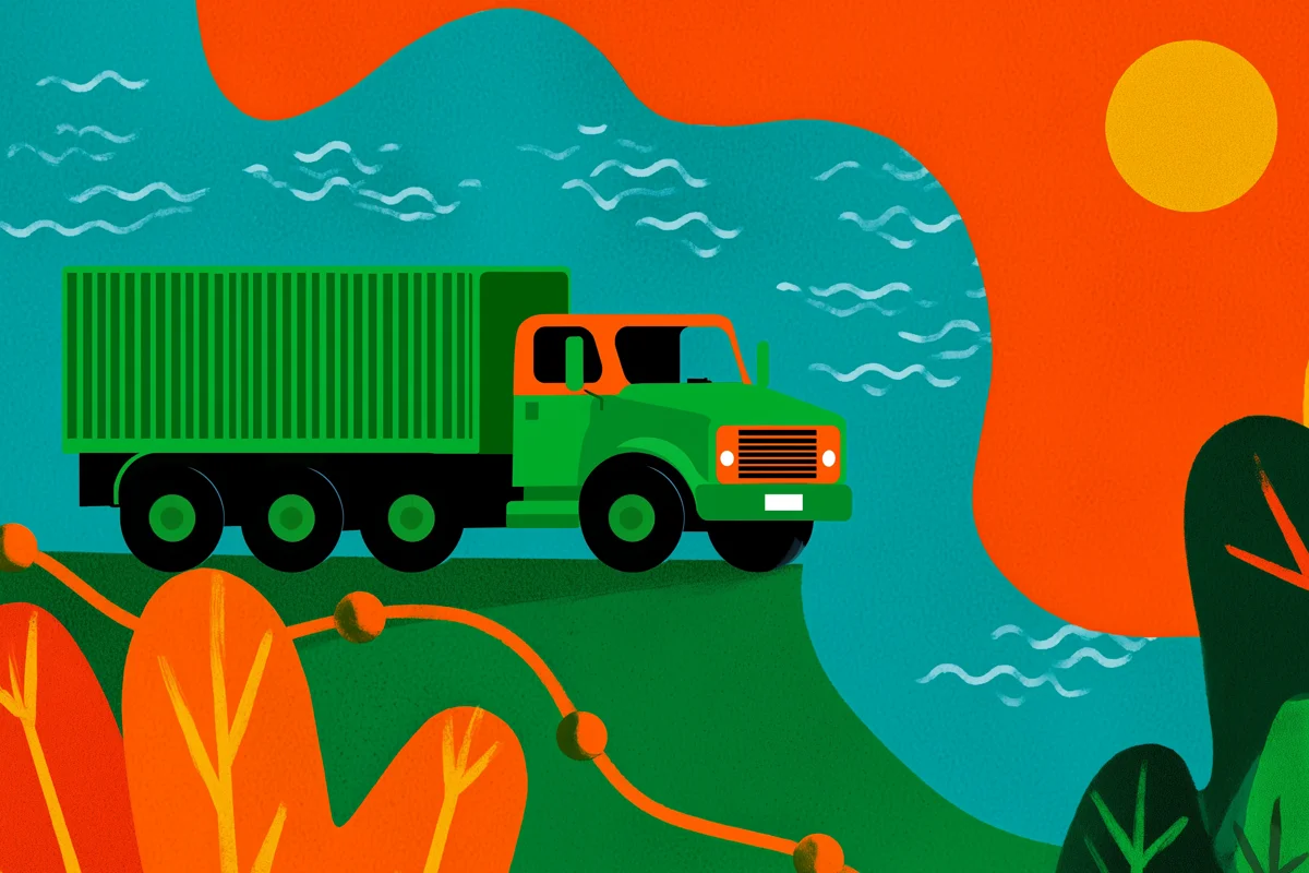 Illustration of a delivery truck driving around Australia to deliver food