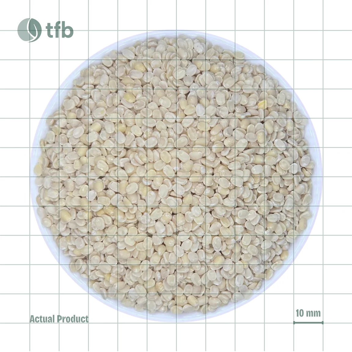 Urad Dal in a white bowl with measuring grid